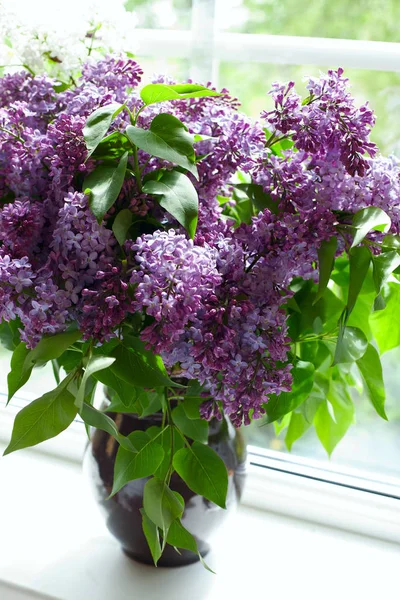 Bunch Lilac Vase Window Sill — Stock Photo, Image