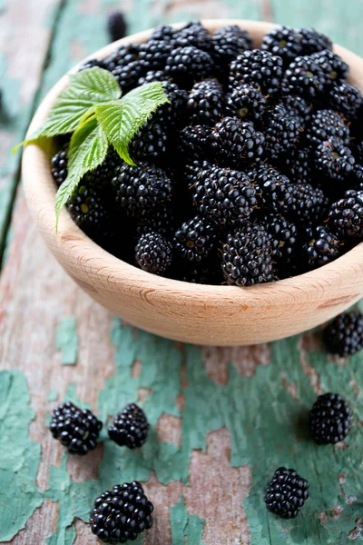 Fresh Ripe Blackberries Wooden Table — Stock Photo, Image