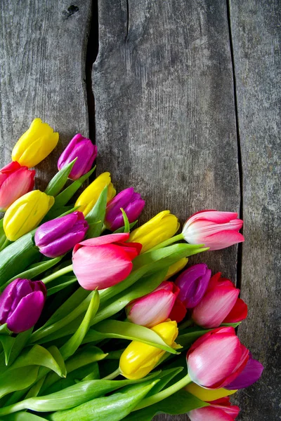 Красочные Тюльпаны Деревянной Поверхности — стоковое фото