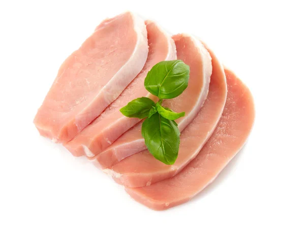 Rohe Schweinefleischstücke Isoliert Auf Weißem Hintergrund — Stockfoto