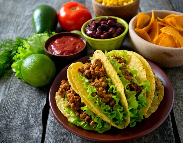 Plato Tacos Nachos Salsa Tomate — Foto de Stock