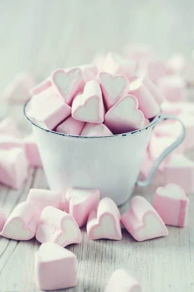 Tvaru Srdce Marshmallows Dřevěný Povrch — Stock fotografie