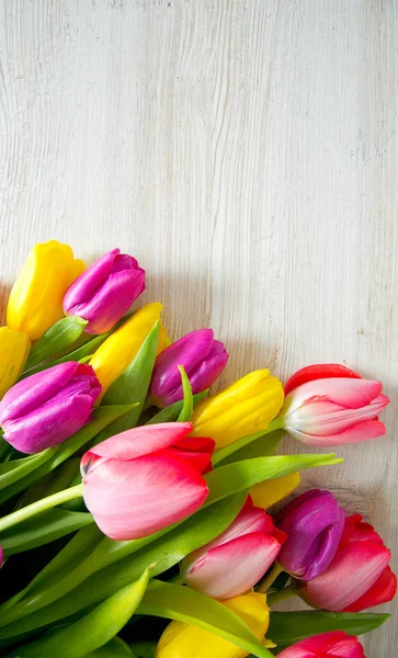 Colorful Tulips Wooden Surface — Stock Photo, Image