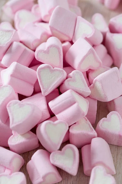 Tvaru Srdce Marshmallows Dřevěný Povrch — Stock fotografie