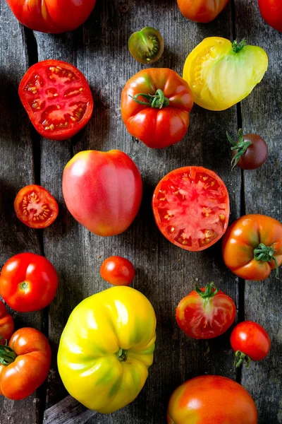 Assorted Tomatoes Wooden Surface — Stock Photo, Image