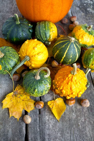 Stapel Van Kleurrijke Pompoenen Halloween Concept — Stockfoto