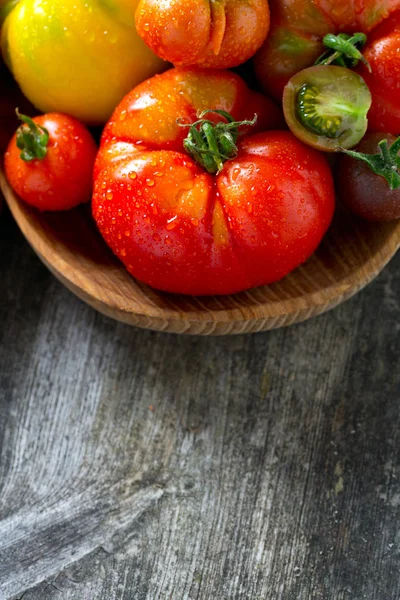 Assorted Tomatoes Wooden Surface — Stock Photo, Image