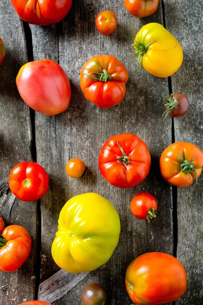 Assorted Tomatoes Wooden Surface — Stock Photo, Image