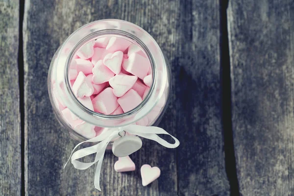 Tvaru Srdce Marshmallows Dřevěný Povrch — Stock fotografie