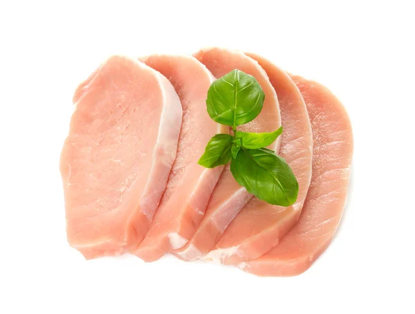 Pedaços Carne Porco Crua Isolados Fundo Branco — Fotografia de Stock