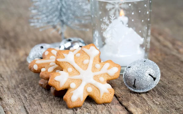 Galletas Navidad Decoradas Superficie Madera — Foto de Stock