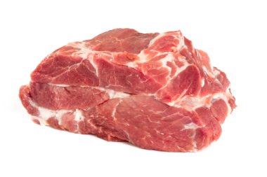 Çiğ domuz boynu beyaza izole edilmiş.