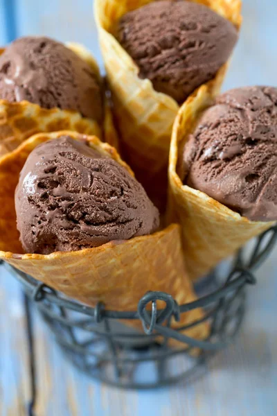 chocolate ice cream in iron basket