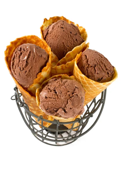 Chocolate Ice Cream Iron Basket — Stock Photo, Image