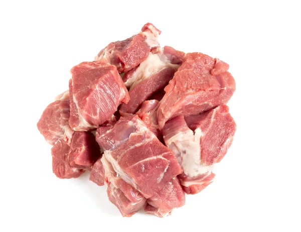 Carne Cruda Maiale Tagliata Pezzi Isolata Bianco — Foto Stock