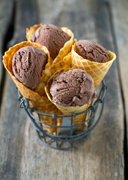 chocolate ice cream in iron basket