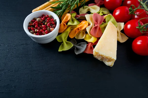 pasta, cheese, bread and tomatoes