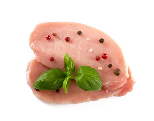 Pedaços Carne Porco Crua Isolados Fundo Branco — Fotografia de Stock