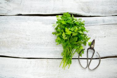 demet maydanoz ahşap yüzey üzerinde