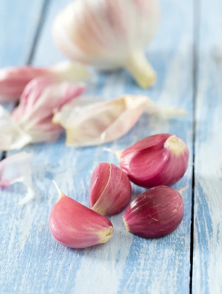 Ajo Fresco Sobre Superficie Madera — Foto de Stock