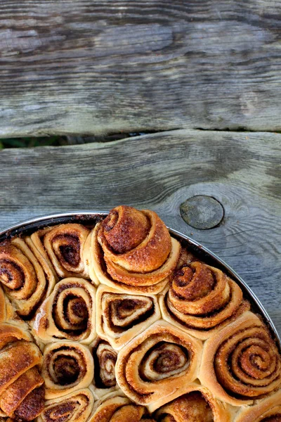 Cinnamon Buns Wooden Surface — Stock Photo, Image