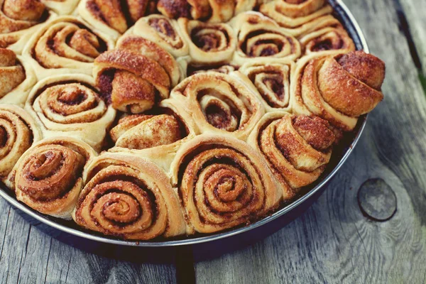 Cinnamon Buns Wooden Surface — Stock Photo, Image