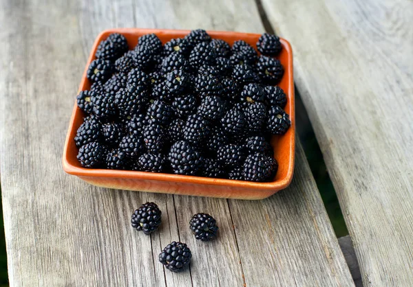 Blackberries Bowl Wooden Surface — Stock Photo, Image