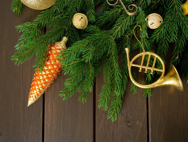 Decorazione Natale Sfondo Legno Marrone Scuro — Foto Stock