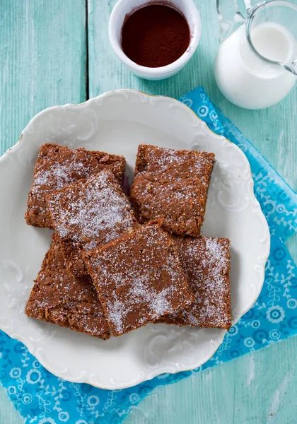 Brownie Chocolate Superfície Madeira — Fotografia de Stock