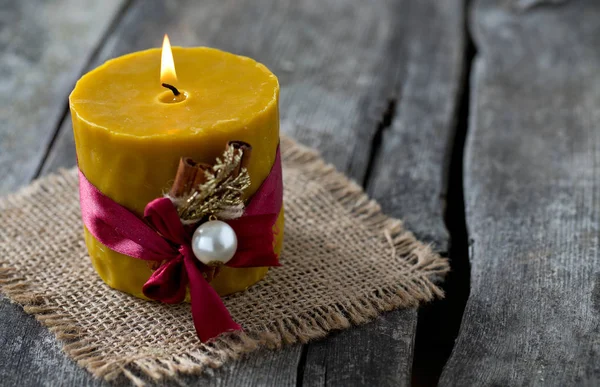 Nice Candle Wooden Surface — Stock Photo, Image