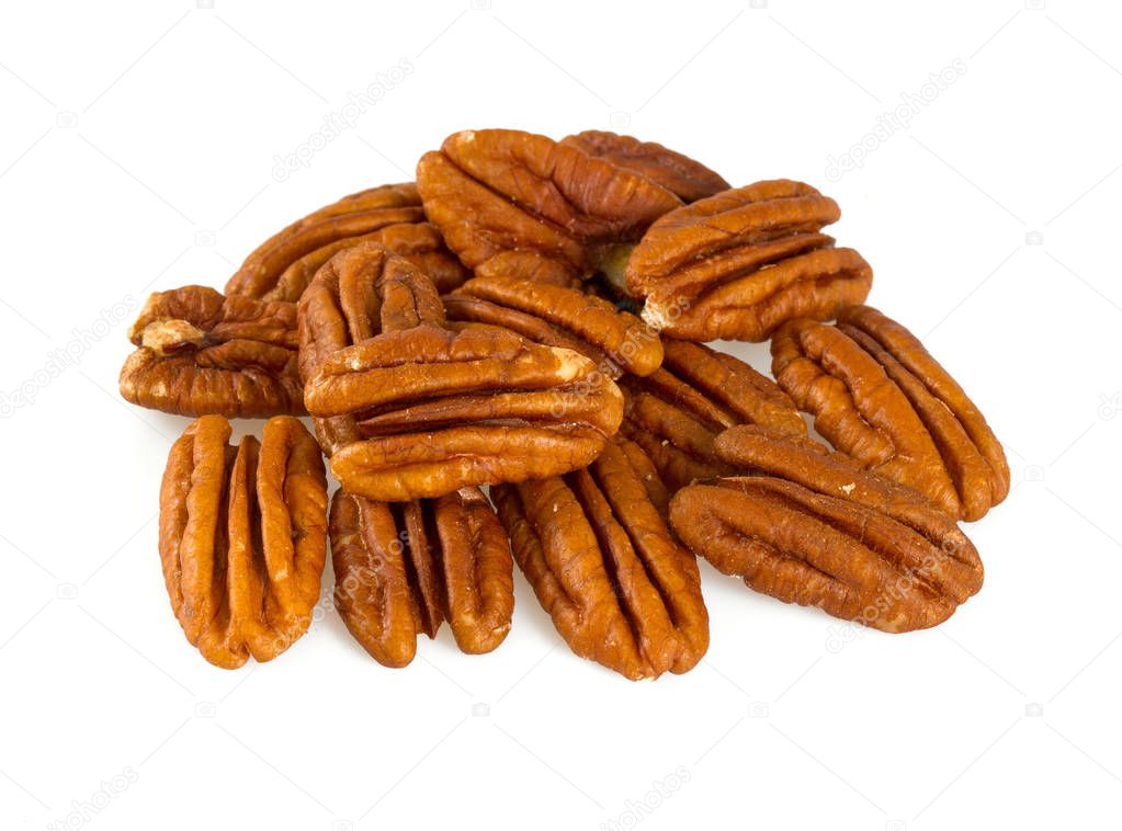 Peeled walnuts isolated on white background