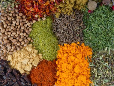 Beyaz arkaplanda farklı baharatlar