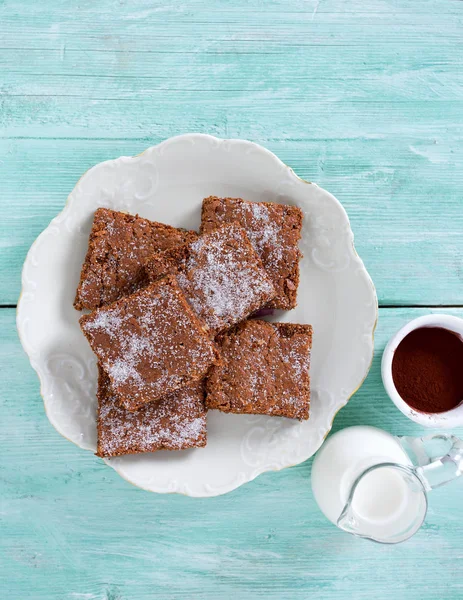 Brownies Chocolate Superfície Madeira — Fotografia de Stock