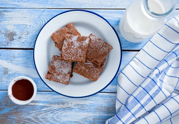 Čokoládové Brownies Dřevěný Povrch — Stock fotografie