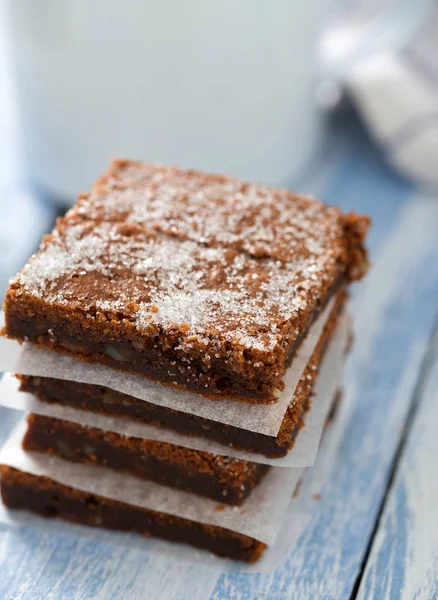 Brownies Chocolate Superfície Madeira — Fotografia de Stock