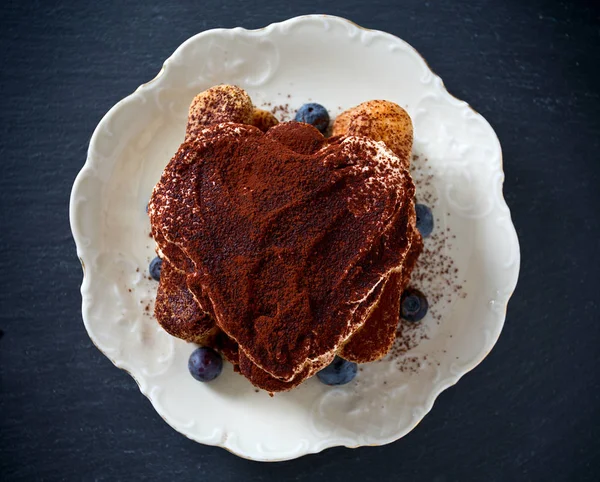 Dessert Tiramisu Forme Coeur — Photo