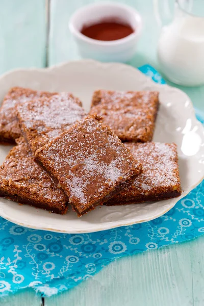 Brownie Chocolate Superfície Madeira — Fotografia de Stock