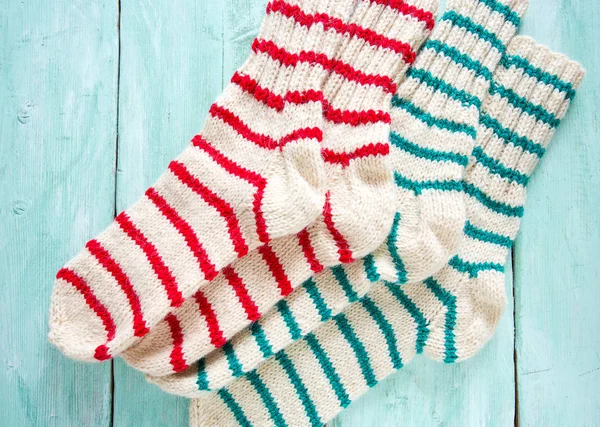 Hand Knitted Striped Socks — Stock Photo, Image