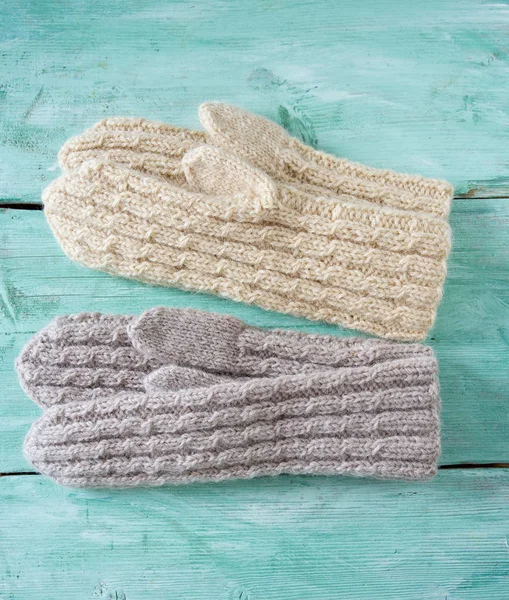 Hand Knitted Mittens Braids — Stock Photo, Image