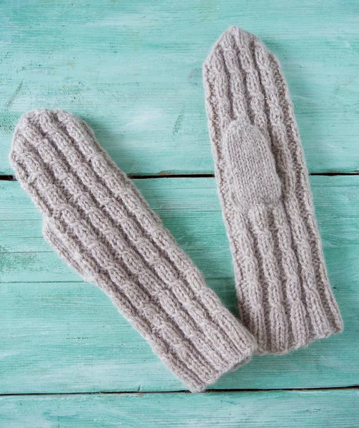 Hand Knitted Mittens Braids — Stock Photo, Image