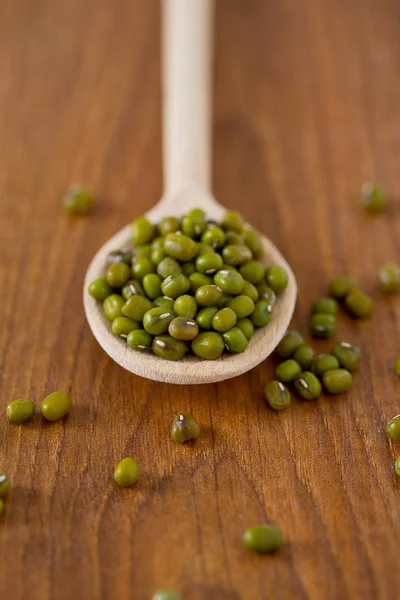 Green Mung Beans Wooden Surface — Stock Photo, Image