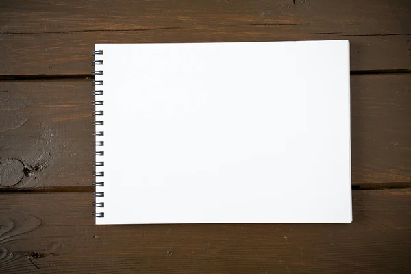 Prázdné Notebook Dřevěný Povrch — Stock fotografie