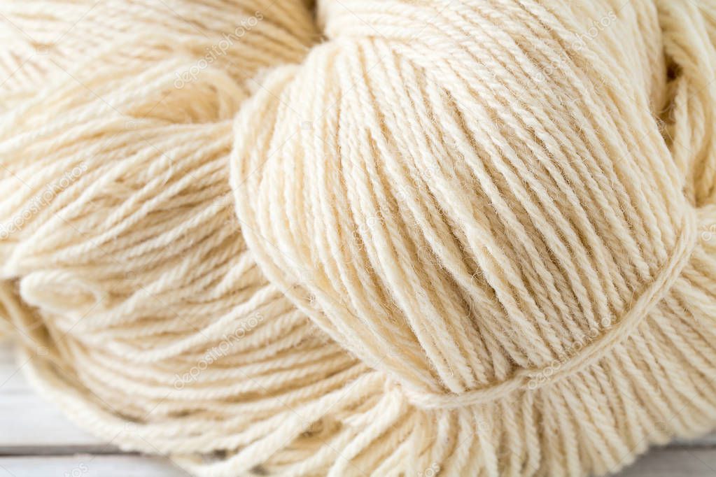 natural white wool yarn close up