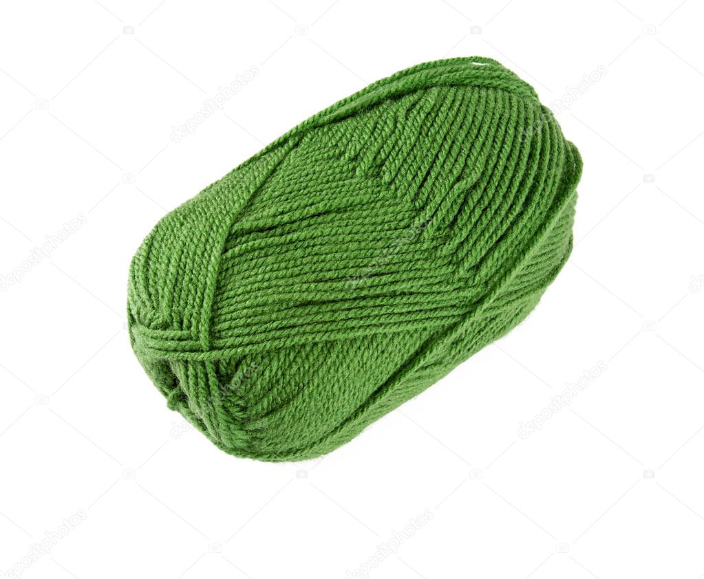 roll of green yarn isolated on white