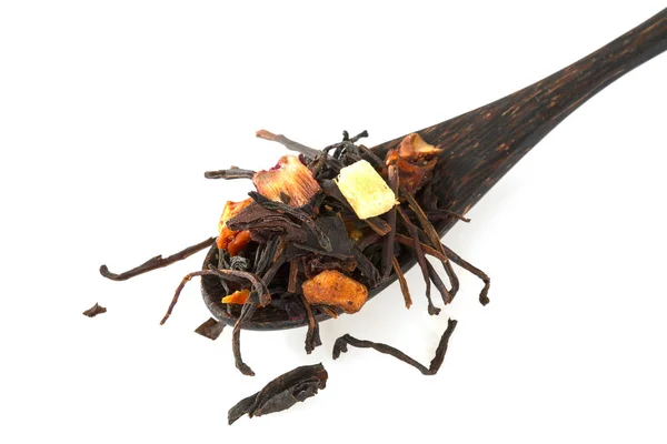 Aromatic Black Dry Tea Fruits Petals — Stock Photo, Image