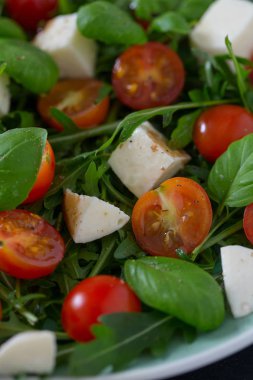 Kiraz domates, mozzarella ve rucola vejetaryen salatası