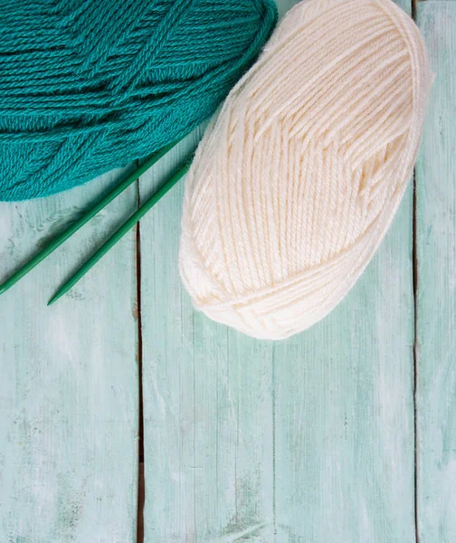 Knitting Yarn Hanks Wooden Surface — Stock Photo, Image