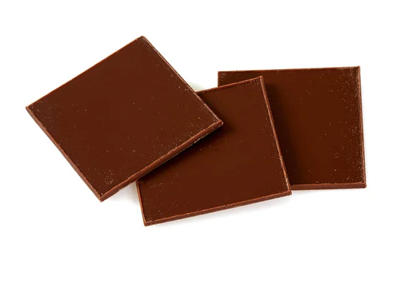 Tenké Kousky Čokolády Izolované Bílém — Stock fotografie