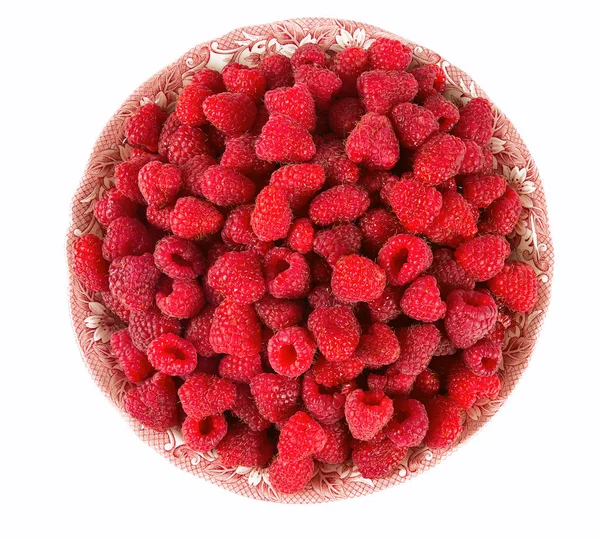 Full Bowl Raspberries Isolated White — Stock Photo, Image
