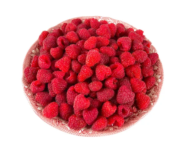 Full Bowl Raspberries Isolated White — Stock Photo, Image